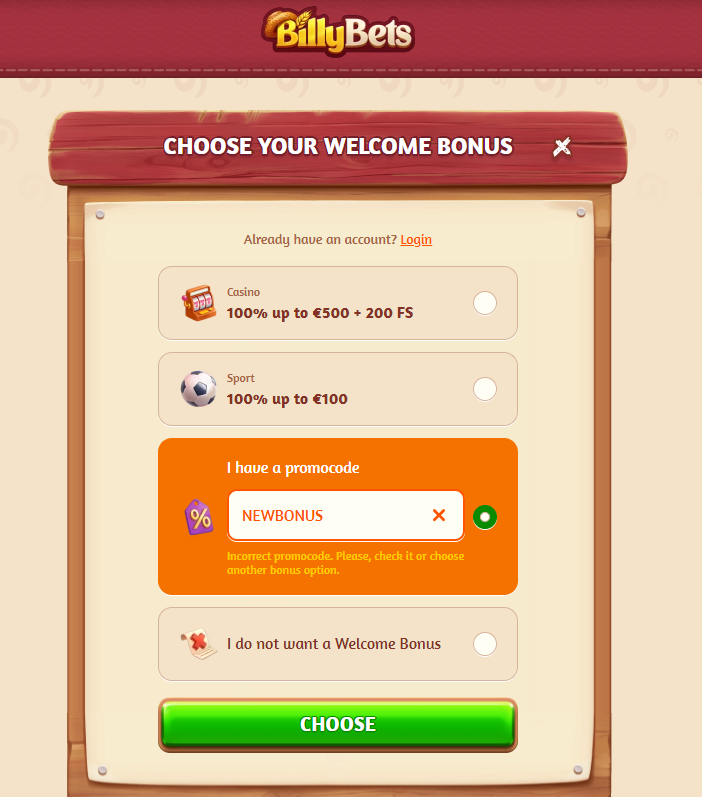 BillyBets Promocode